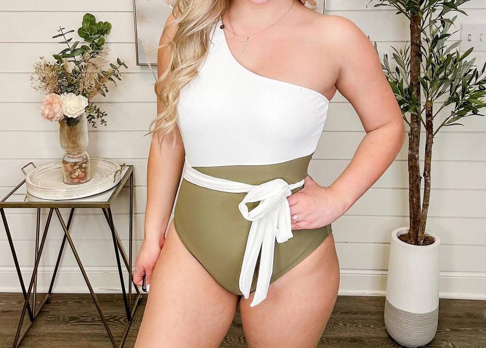 NEW MACK & MAL dive in ribbed one piece swimsuit in olive